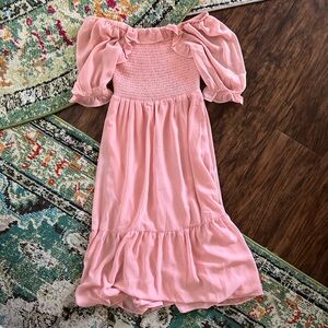 1. STATE Smocked Bodice Midi Dress in Blush